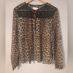 SANS SOUCI BEAUTIFUL BLACK LACE AND LEOPARD BLOUSE, WOMENS SIZE M, NWT
